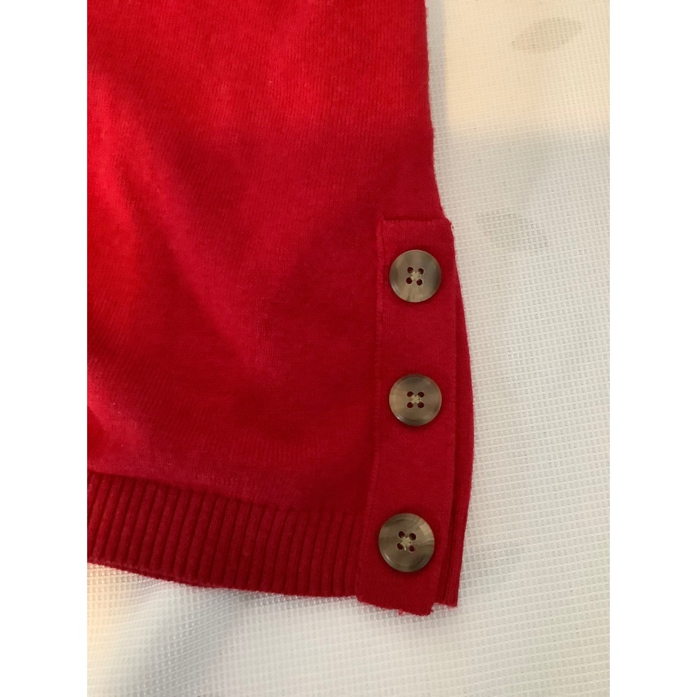 Talbots Petite Red V-Neck Sweater Button Side Detail Cotton Blend Size MP - Picture 7 of 13